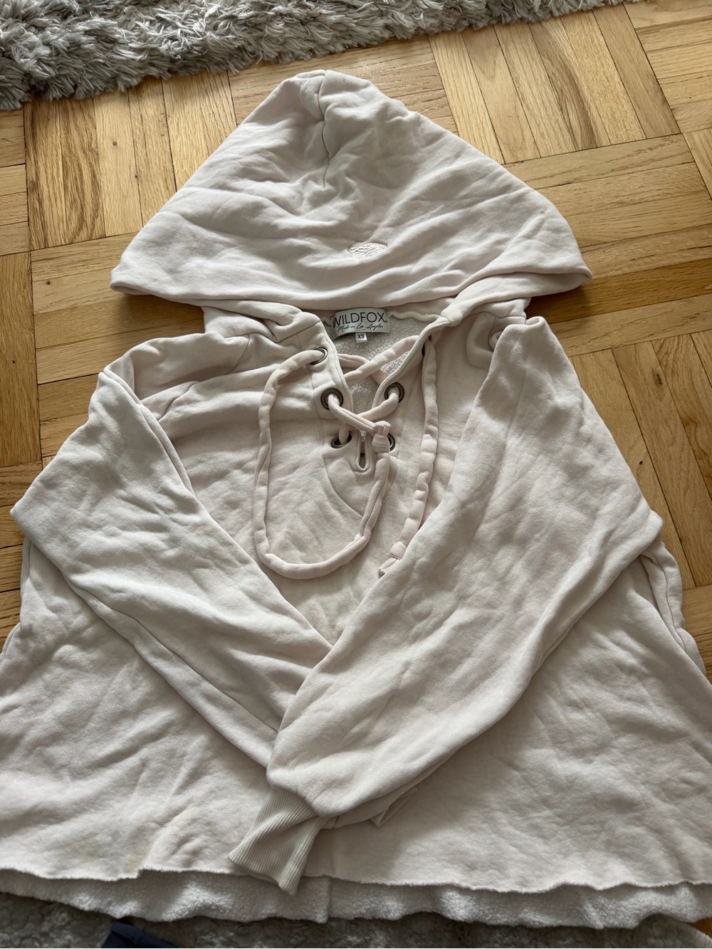 Wildfox Lace-Up Hooded Beach Coverup in Blush
